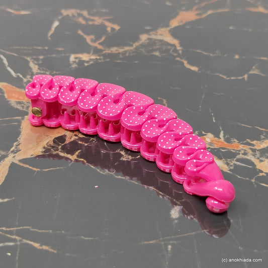 Ruffle Design Small Hot Pink Banana Hair Clip for Girls & Woman (98-15i Banana Hair Clips)