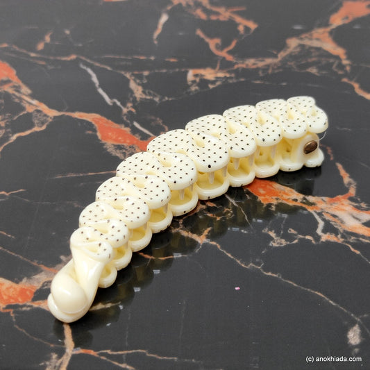 Ruffle Design Small Off White Banana Hair Clip for Girls & Woman (98-15j Banana Hair Clips)