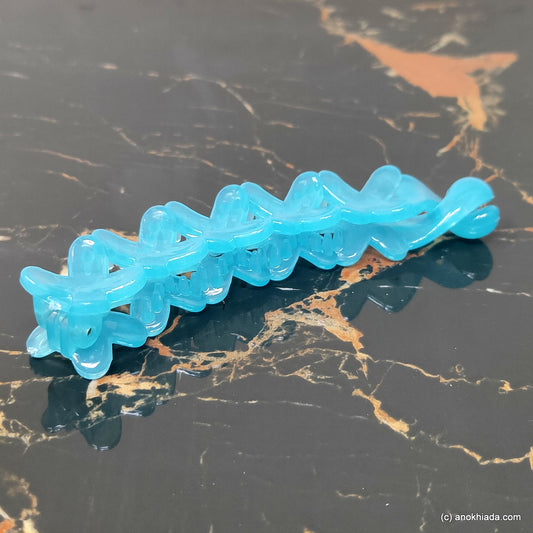 Criss Cross Translucent Design Small Sky Blue Banana Hair Clip for Girls & Woman (98-17a Banana Hair Clips)