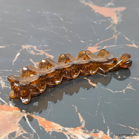 Criss Cross Translucent Design Small Brown Banana Hair Clip for Girls & Woman (98-17f Banana Hair Clips)