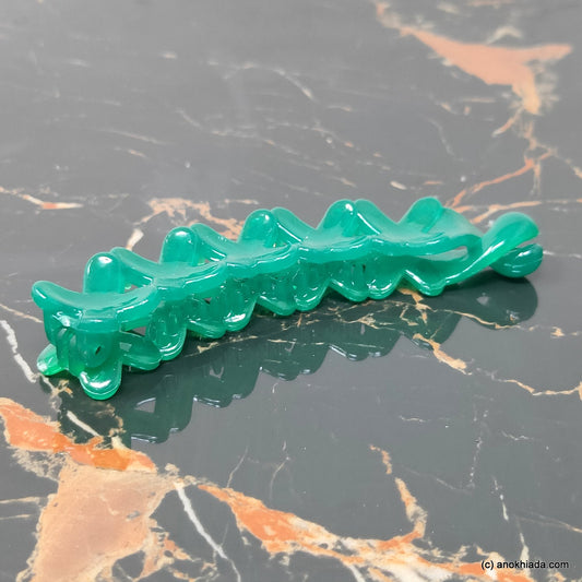 Criss Cross Translucent Design Small Dark Green Banana Hair Clip for Girls & Woman (98-17g Banana Hair Clips)