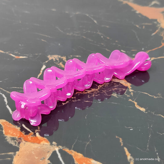 Criss Cross Translucent Design Small Pink Banana Hair Clip for Girls & Woman (98-17h Banana Hair Clips)
