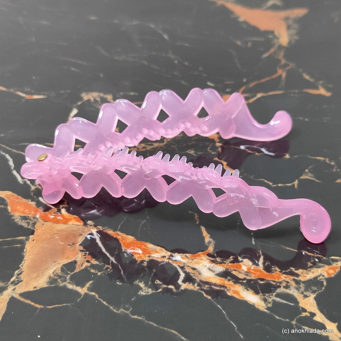 Criss Cross Translucent Design Small Baby Pink Banana Hair Clip for Girls & Woman (98-17i Banana Hair Clips)