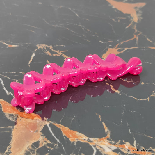 Criss Cross Translucent Design Small Hot Pink Banana Hair Clip for Girls & Woman (98-17l Banana Hair Clips)