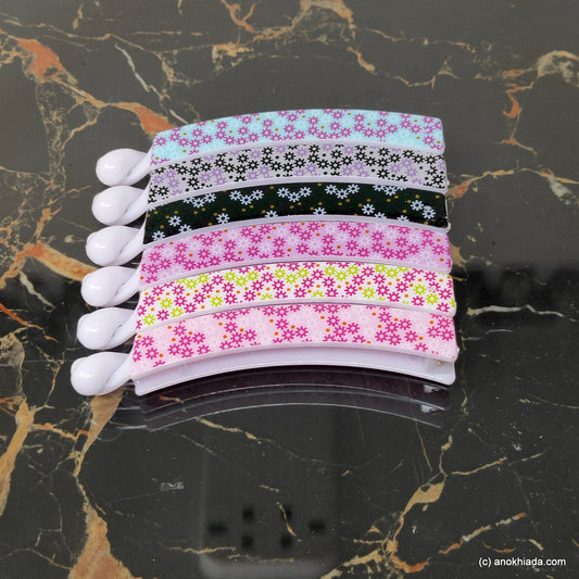 Floral Print Multi-Color Banana Hair Clip for Girls & Woman (Set of 6, 98-18 Banana Hair Clips)