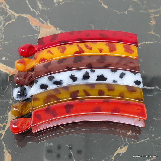 Tiger Print Multi-Color Banana Hair Clip for Girls & Woman (Set of 6, 98-23 Banana Hair Clips)