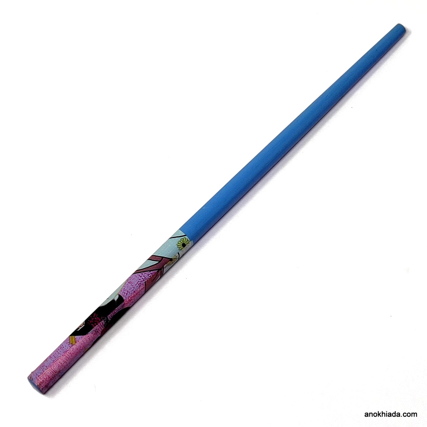 Anokhi Ada Doll Print Blue Wooden Juda Stick/Bun Stick - (99-13 Juda Stick)