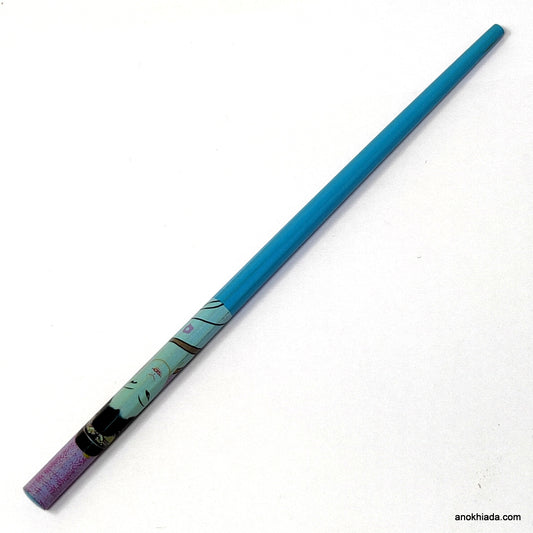 Anokhi Ada Doll Print Blue Wooden Juda Stick/Bun Stick - (99-16B Juda Stick)