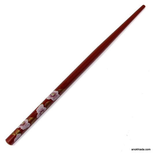 Anokhi Ada Flower Print Maroon Wooden Juda Stick/Bun Stick - (99-16C Juda Stick)