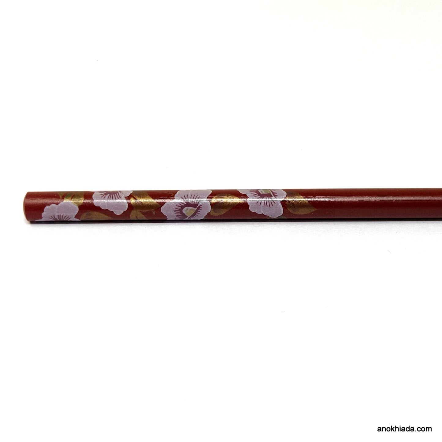 Anokhi Ada Flower Print Maroon Wooden Juda Stick/Bun Stick - (99-16C Juda Stick)