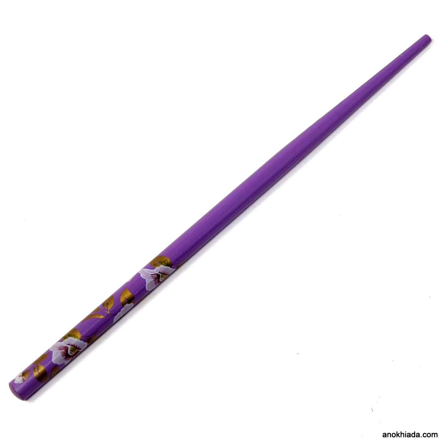 Anokhi Ada Flower Print Purple Wooden Juda Stick/Bun Stick - (99-17A Juda Stick)