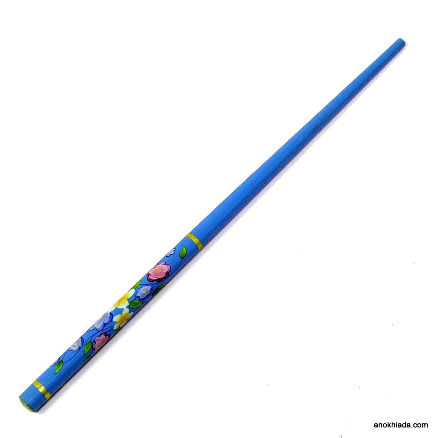 Anokhi Ada Flower Print Blue Wooden Juda Stick/Bun Stick - (99-18A Juda Stick)