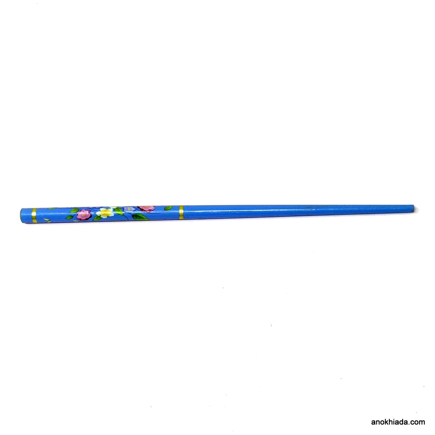 Anokhi Ada Flower Print Blue Wooden Juda Stick/Bun Stick - (99-18A Juda Stick)