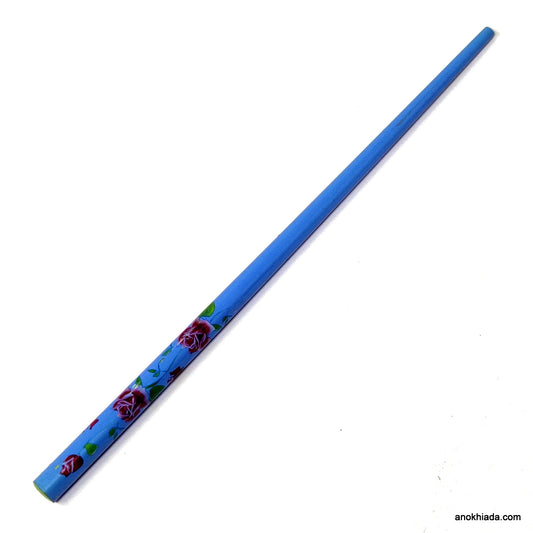 Anokhi Ada Flower Print Blue Wooden Juda Stick/Bun Stick - (99-18B Juda Stick)