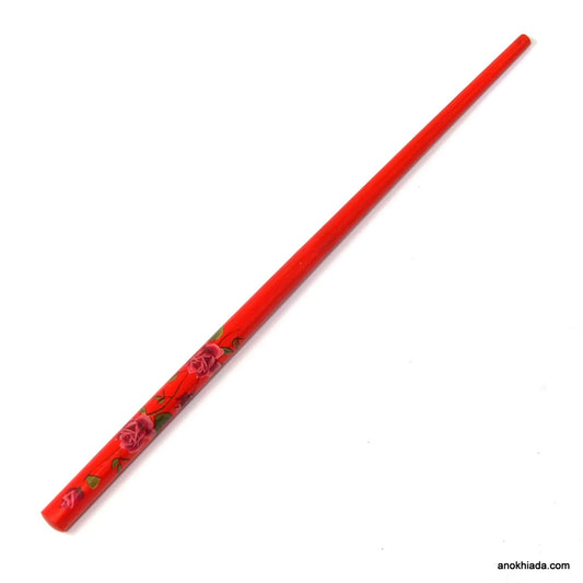 Anokhi Ada Flower Print Red Wooden Juda Stick/Bun Stick - (99-18E Juda Stick)