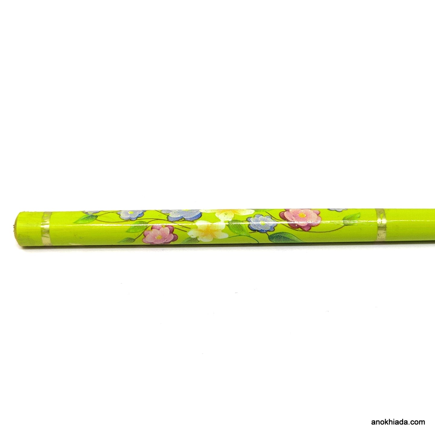 Anokhi Ada Floral Print Wooden Green Juda Stick/Bun Stick - (99-19 Juda Stick)