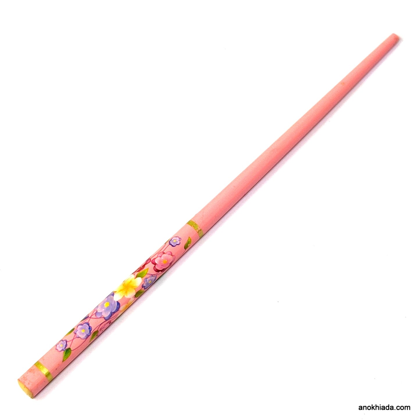Anokhi Ada Floral Print Wooden Pink Juda Stick/Bun Stick - (99-23 Juda Stick)