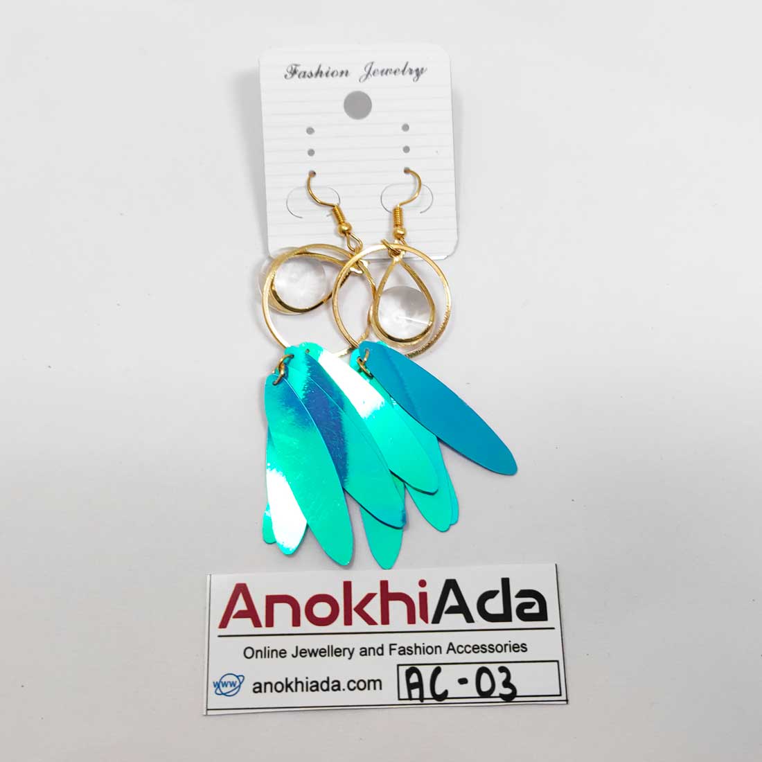 Anokhi Ada Metal Drop and Dangle Earrings for Girls and Women (Sky Blue and Golden)-AC-03