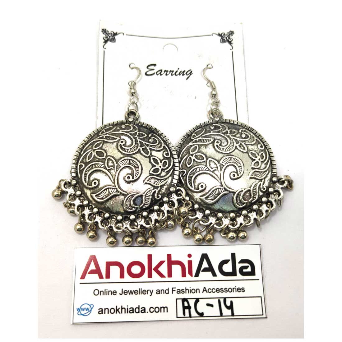Anokhi Ada Metal Drop and Dangle Earrings for Girls and Women (Silver)-AC-14