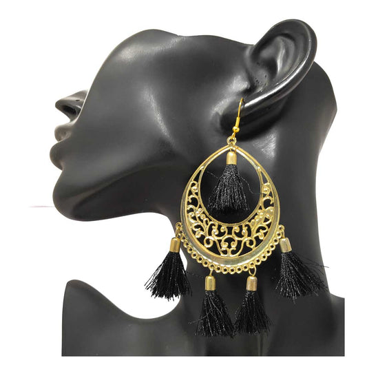 Anokhi Ada Metal Dangle with Tassel Earrings for Girls and Women (Golden)-AD-01