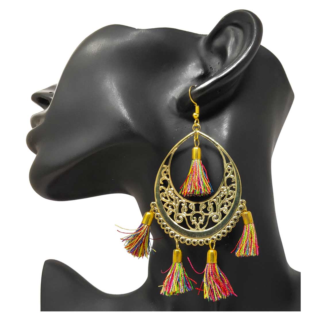 Anokhi Ada Metal Dangle with Tassel Earrings for Girls and Women (Golden and Multicolour)-AD-03