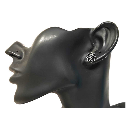 Anokhi Ada Metal Stud Earrings for Girls and Women (Silver and Black)-AF-03