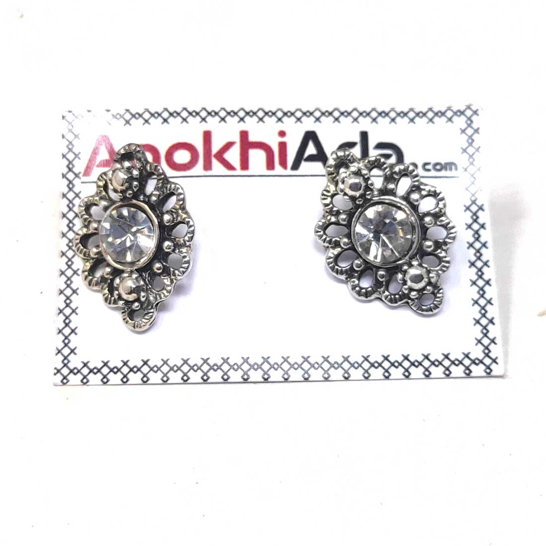 Anokhi Ada Metal Stud Earrings for Girls and Women  (Silver)-AG-36