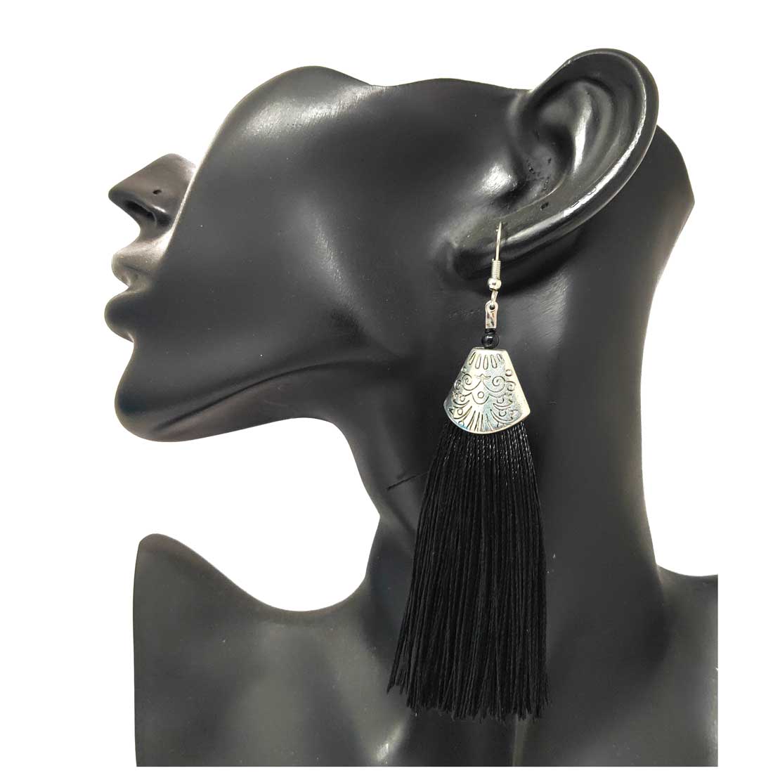 Anokhi Ada Metal Dangle Earrings with Tassel for Girls and Women (Black)-AH-01