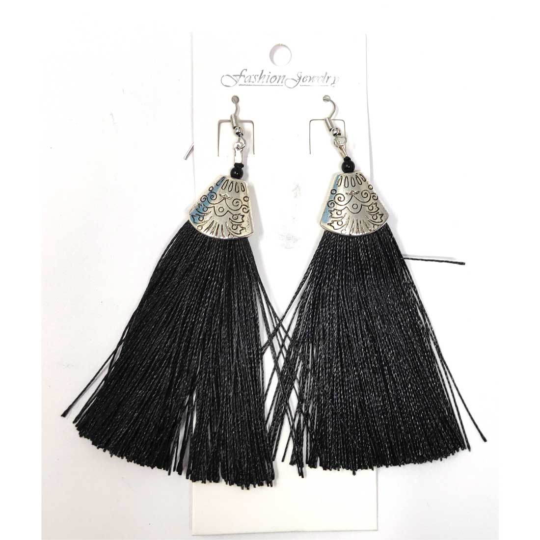 Anokhi Ada Metal Dangle Earrings with Tassel for Girls and Women (Black)-AH-01