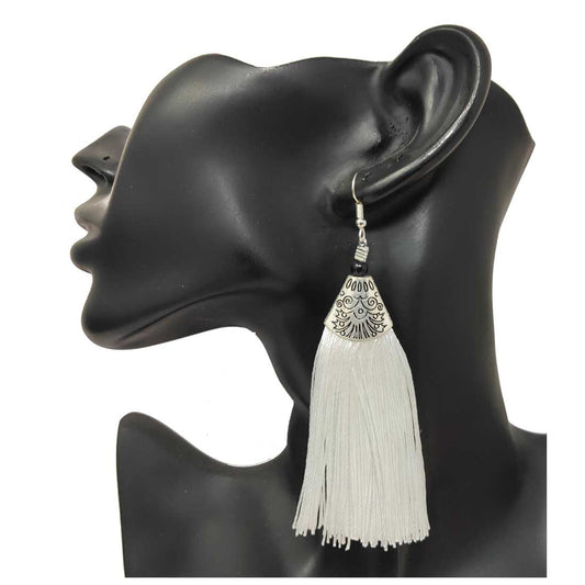 Anokhi Ada Metal Dangle Earrings with Tassel for Girls and Women  (White)-AH-10