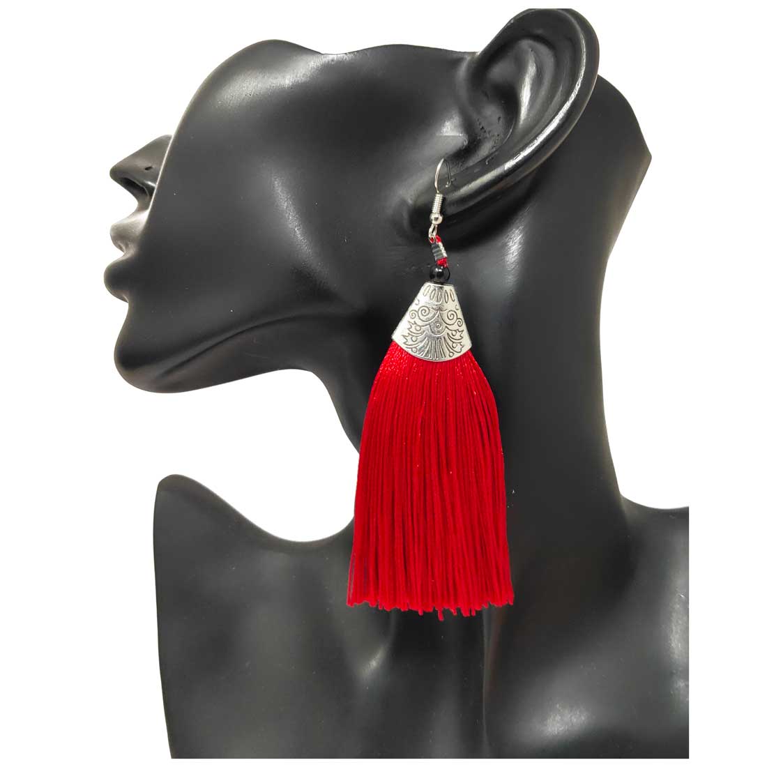 Anokhi Ada Metal Dangle Earrings with Tassel for Girls and Women  (Red)-AH-11