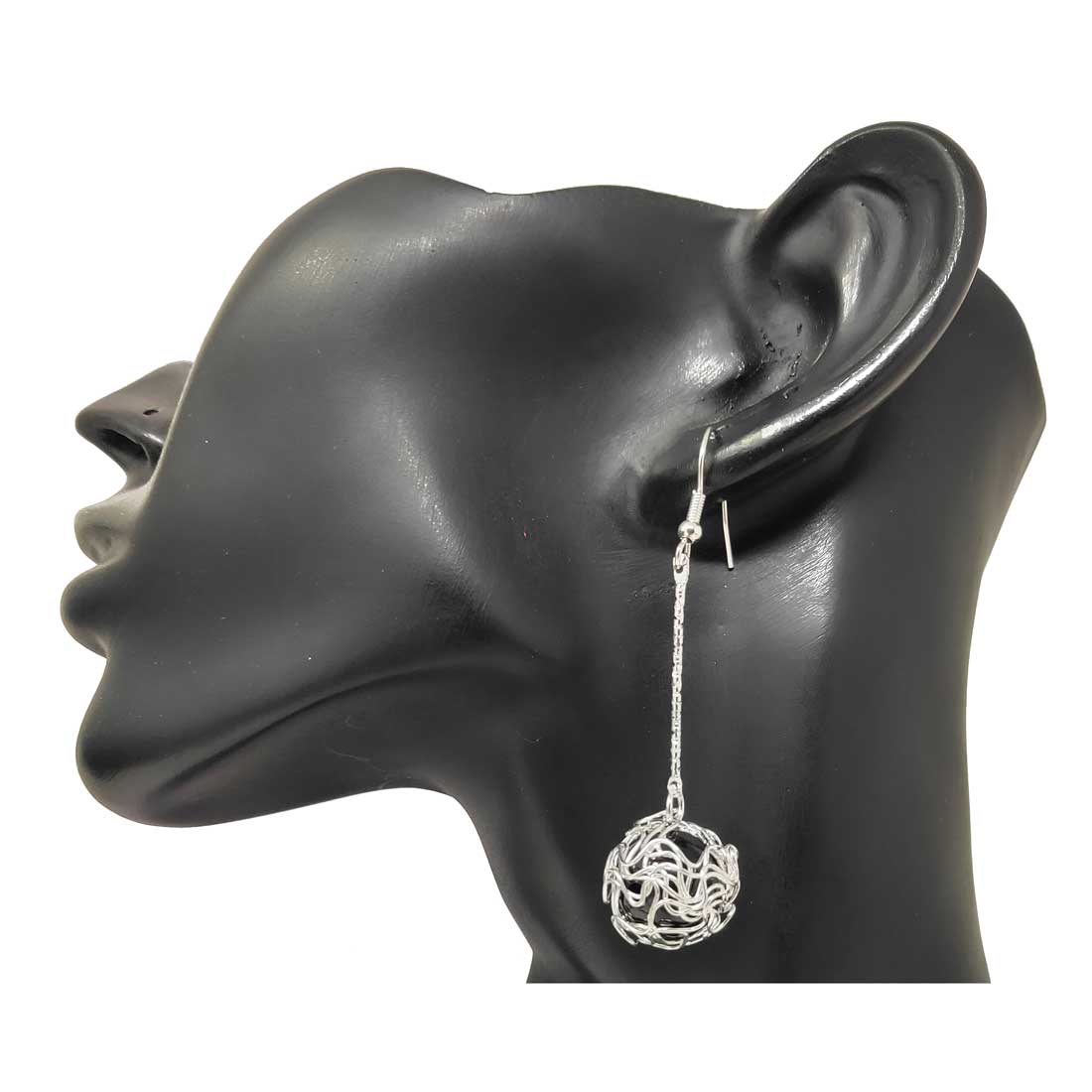 Anokhi Ada Metal Drop and Dangle Earrings for Girls and Women (Silver and Black)-AI-01