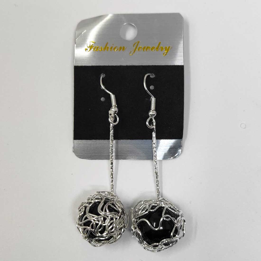 Anokhi Ada Metal Drop and Dangle Earrings for Girls and Women (Silver and Black)-AI-01