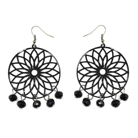 Anokhi Ada Metal Drop and Dangle Earrings for Girls and Women (Black)-AJ-01