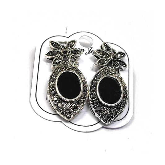 Anokhi Ada Metal Drop and Dangle Earrings for Girls and Women (Silver and Black)-AJ-07