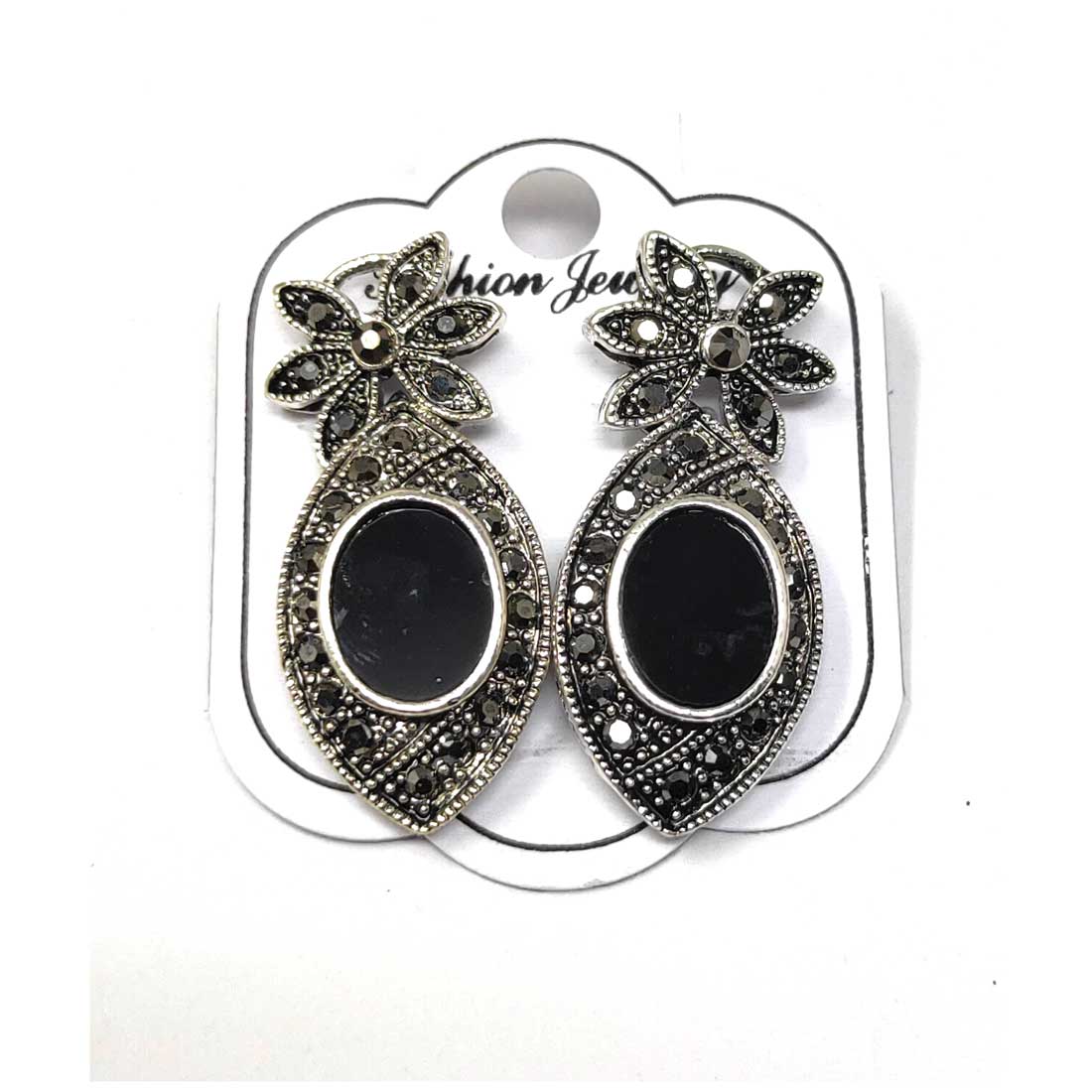 Anokhi Ada Metal Drop and Dangle Earrings for Girls and Women (Silver and Black)-AJ-07