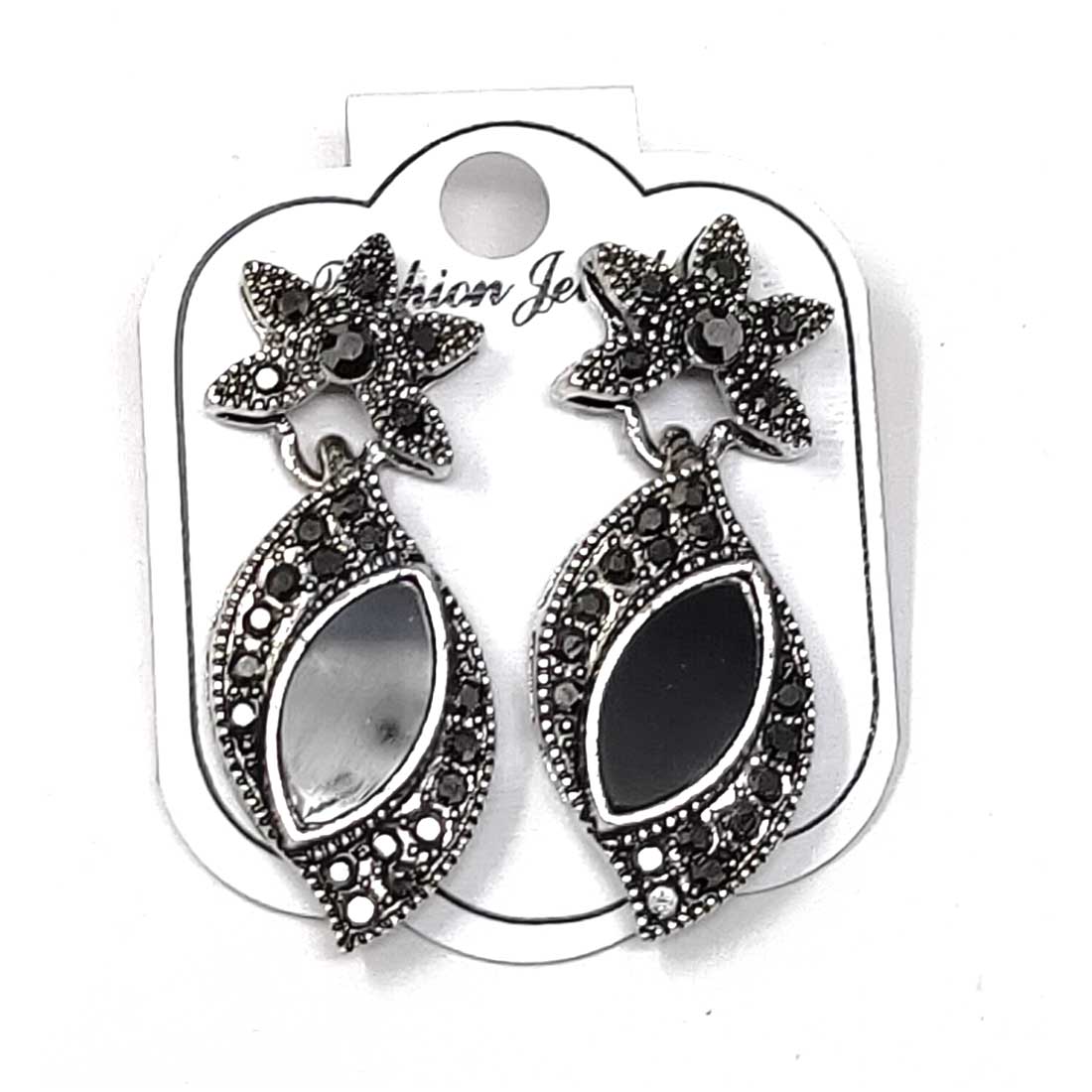 Anokhi Ada Metal Drop and Dangle Earrings for Girls and Women (Silver and Black)-AJ-08