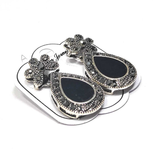 Anokhi Ada Metal Drop and Dangle Earrings for Girls and Women (Silver and Black)-AJ-10