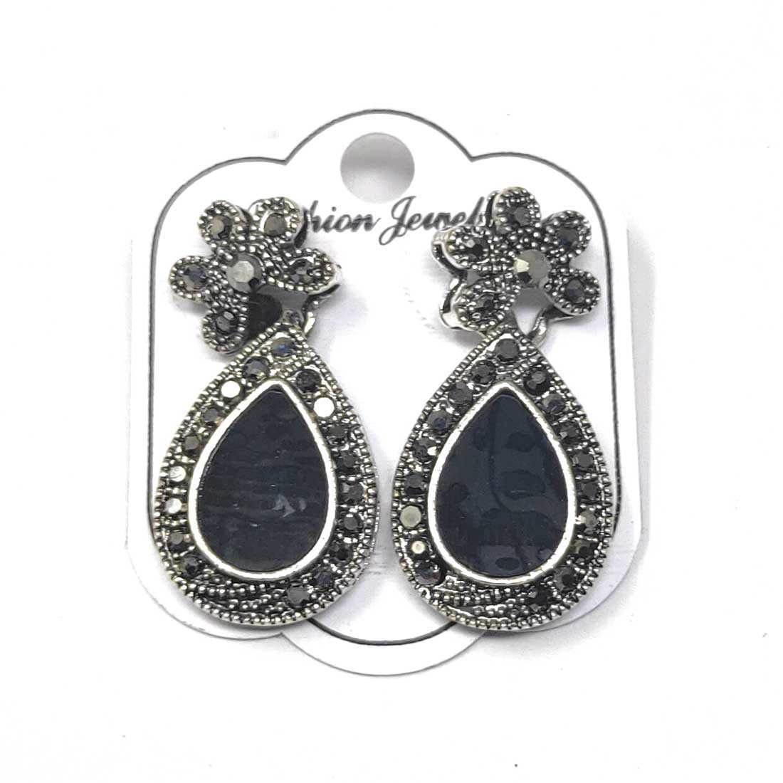 Anokhi Ada Metal Drop and Dangle Earrings for Girls and Women (Silver and Black)-AJ-10