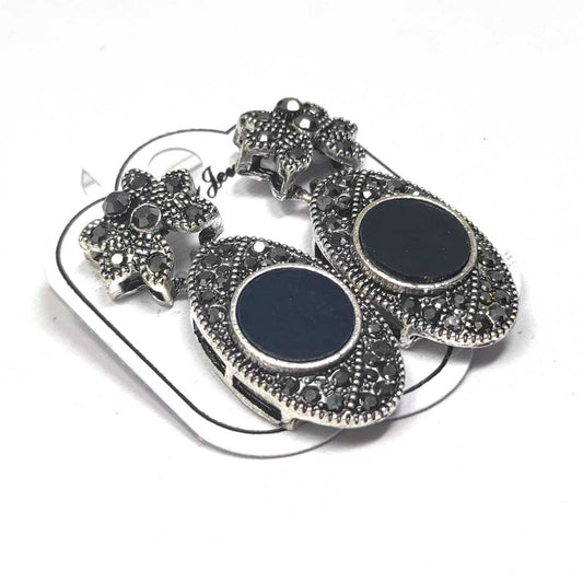 Anokhi Ada Metal Drop and Dangle Earrings for Girls and Women (Silver and Black)-AJ-11