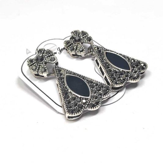 Anokhi Ada Metal Drop and Dangle Earrings for Girls and Women (Silver and Black)-AJ-12