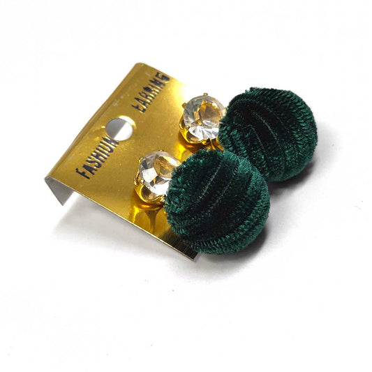 Anokhi Ada Metal and Velvet Drop and Dangle Earrings for Girls and Women (Dark Green)-AK-16