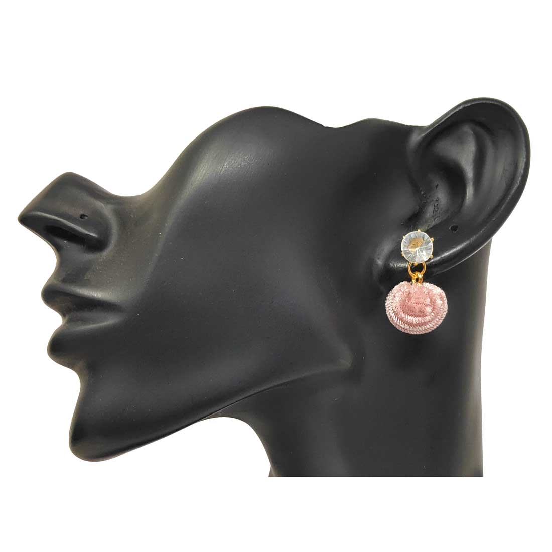 Anokhi Ada Metal and Velvet Drop and Dangle Earrings for Girls and Women (Crepe Pink)-AK-18