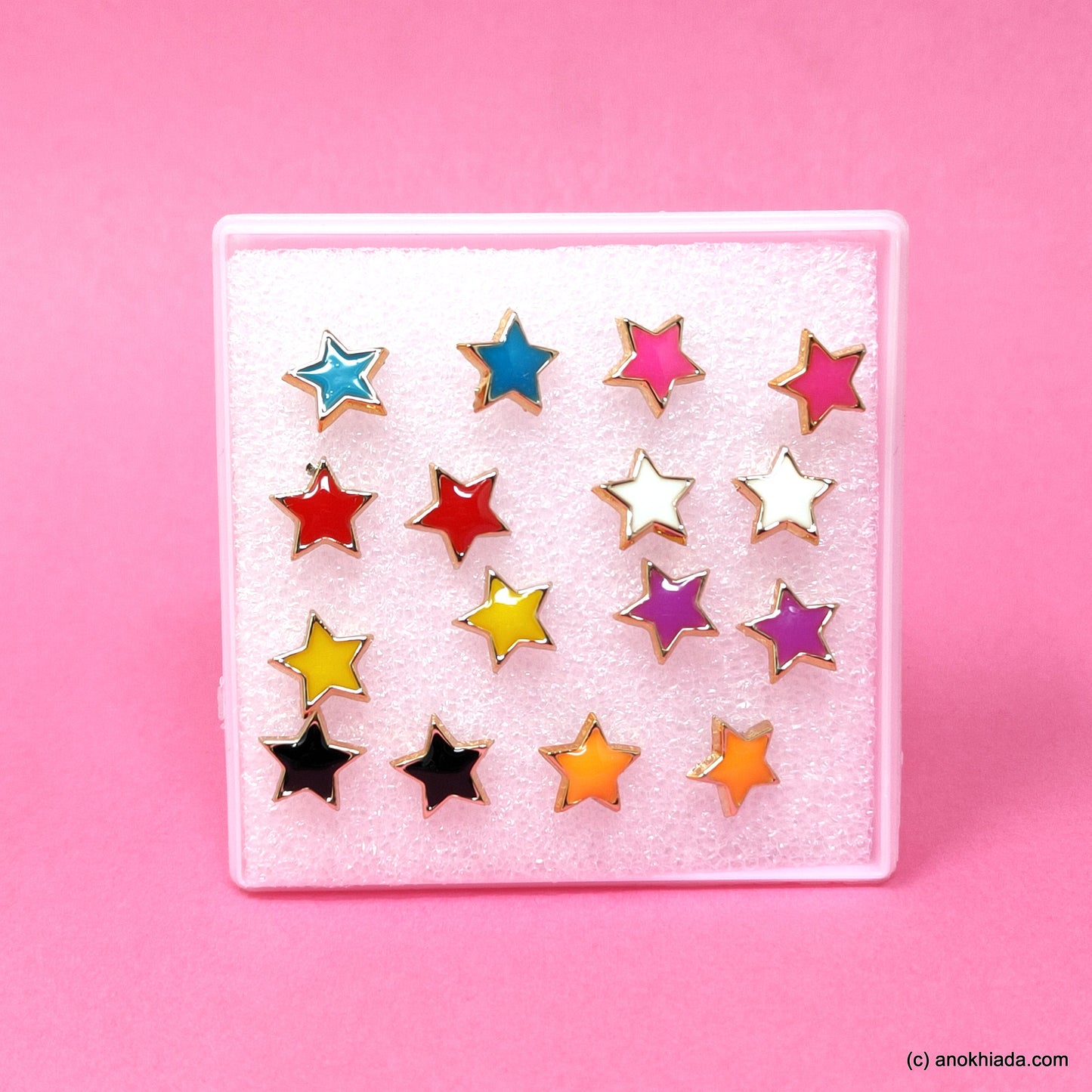 Anokhi Ada Plastic Star Stud Earrings for Girls and Women (Multi-Colour, Pack of 8 Pairs)-AR-01-b