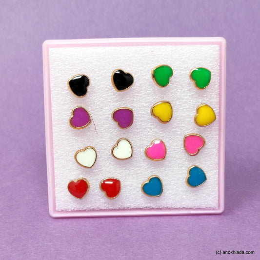 Anokhi Ada Heart Shaped Plastic Stud Earrings for Girls and Women (Multi-Colour, Pack of 8 Pairs)-AR-08-b