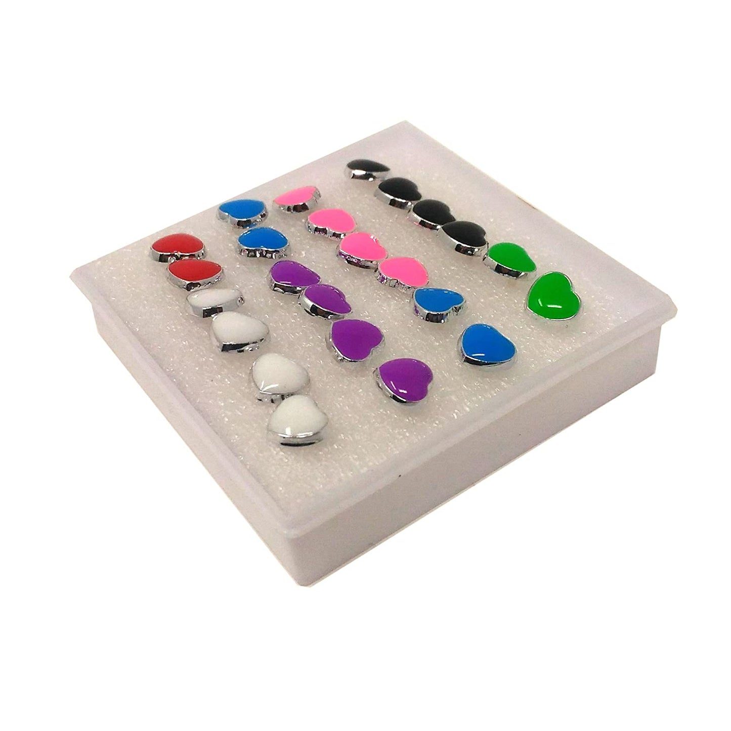 Anokhi ADA Multi-colour Heart Plastic Stud Earrings for Girls and Women (Pack of 12 Pairs)-(AR-16)