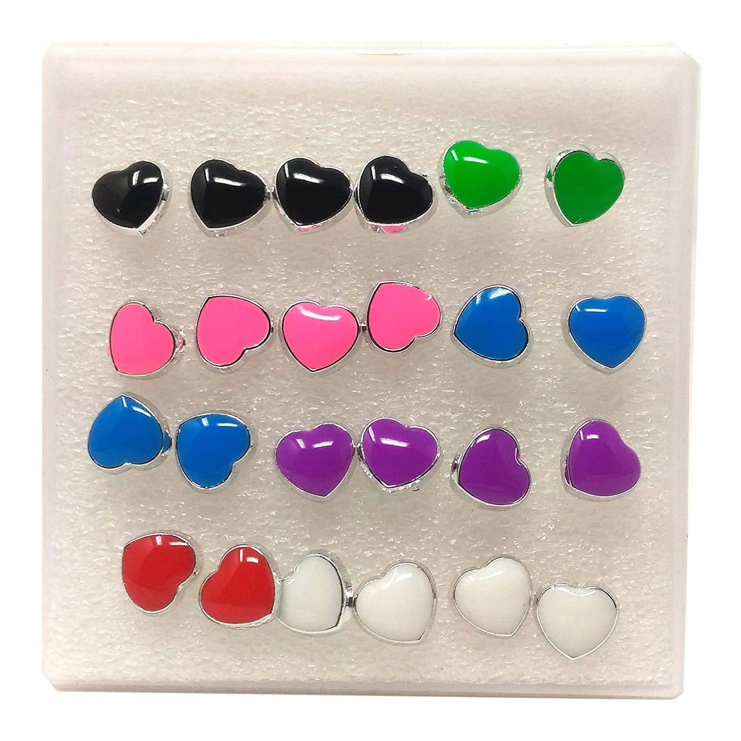 Anokhi ADA Multi-colour Heart Plastic Stud Earrings for Girls and Women (Pack of 12 Pairs)-(AR-16)