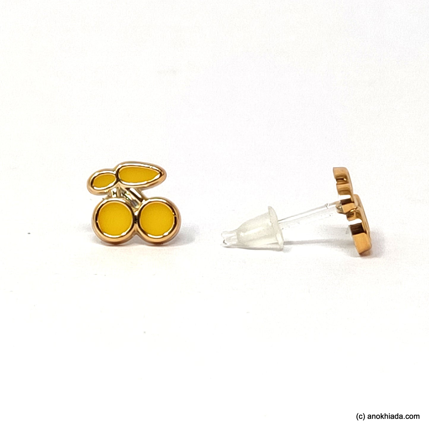 Anokhi Ada Yellow Cherry Design Small Plastic Stud Earrings for Girls ( AR-18f)