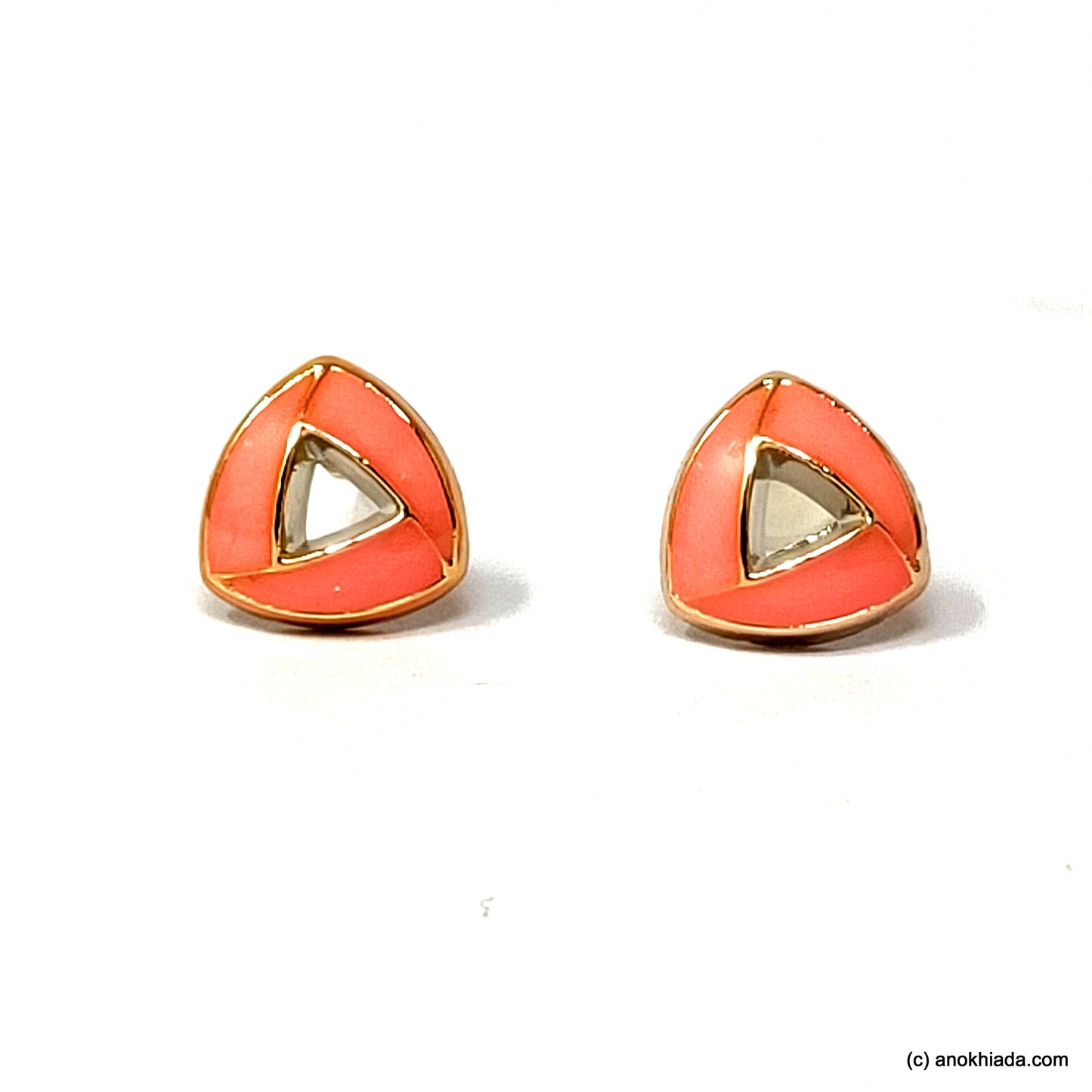 Anokhi Ada Light Pink Triangular Design Small Plastic Stud Earrings for Girls ( AR-18g)