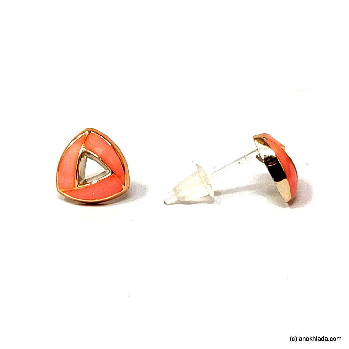 Anokhi Ada Light Pink Triangular Design Small Plastic Stud Earrings for Girls ( AR-18g)